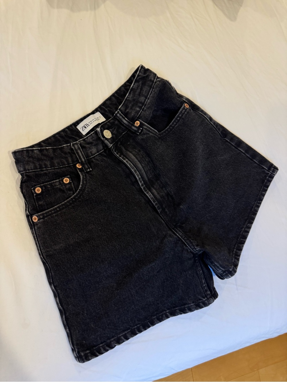 Zara Black High-Waist Denim Shorts